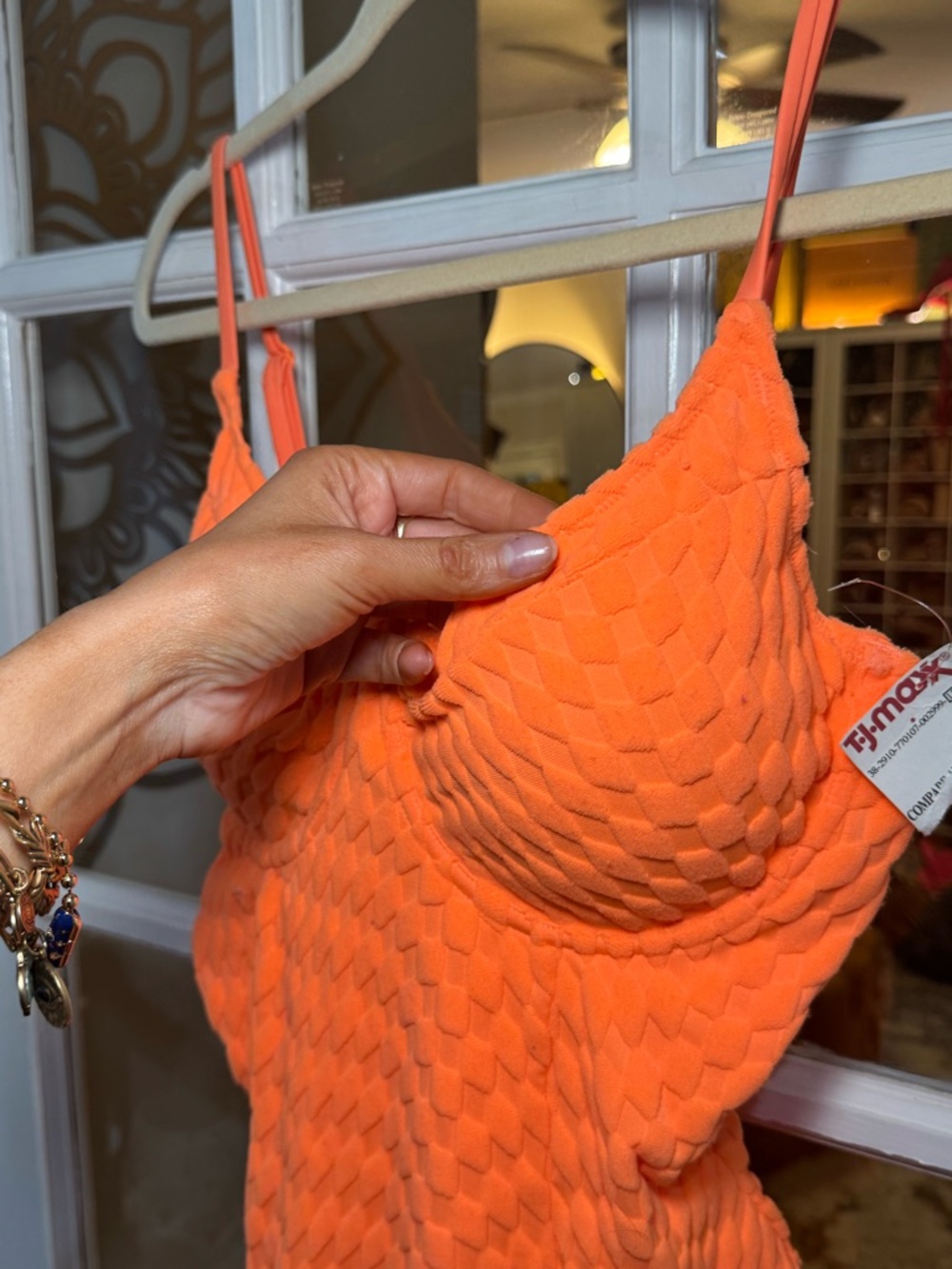 Good American Orange Textured One-Piece Swimsuit high cut towel fabric bright - Picture 5 of 7